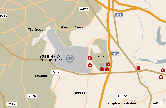 Birmingham Airport parking and Hotels map