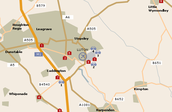 Luton Airport Parking and Hotels map