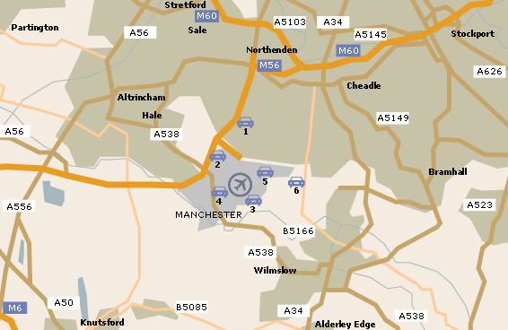 Manchester Airport Parking and Hotels map