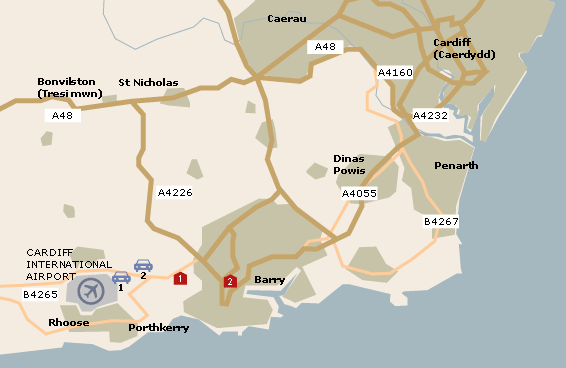 Cardiff Airport parking and Hotels map