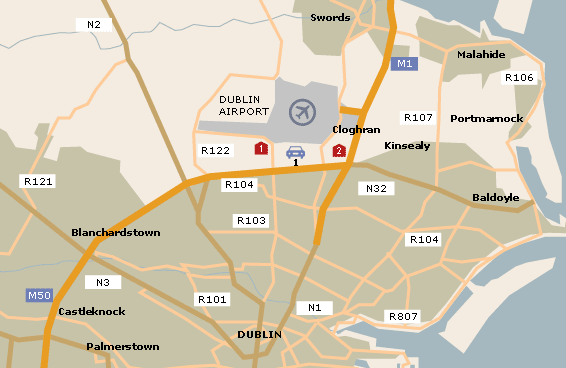 Dublin Airport parking and Hotels map