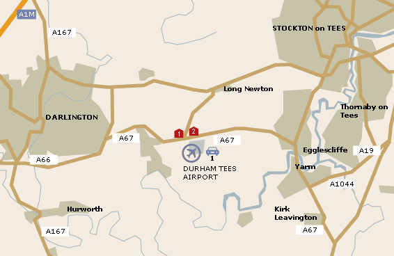 Durham Tees Airport parking and Hotels map