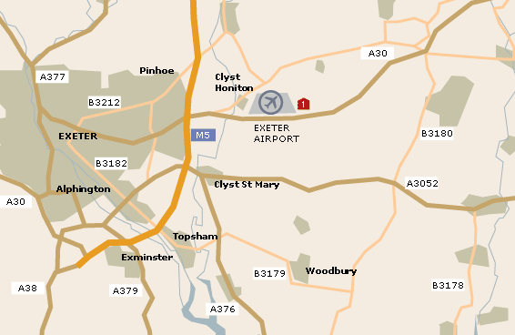 Exeter Airport Parking and Hotels map