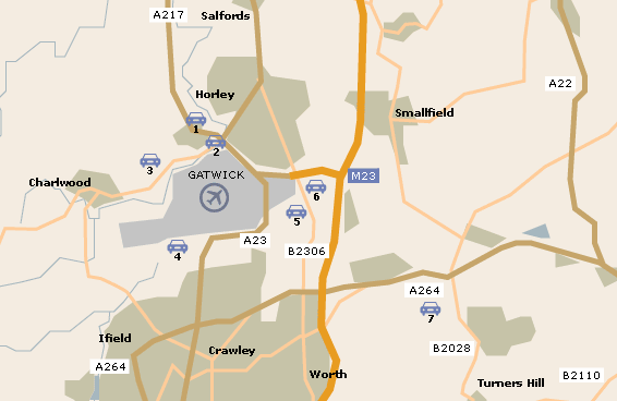 Gatwick Airport Parking and Hotels map