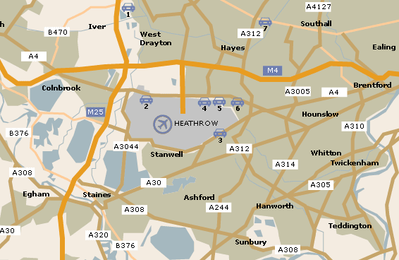 Heathrow Airport Parking and Hotels map