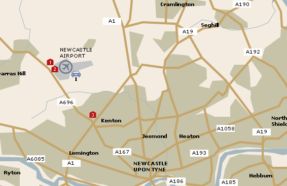 Newcastle Airport Parking and Hotels map