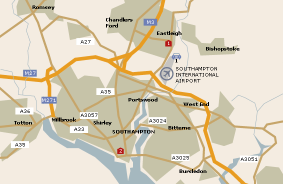 Southampton Airport Parking and Hotels map